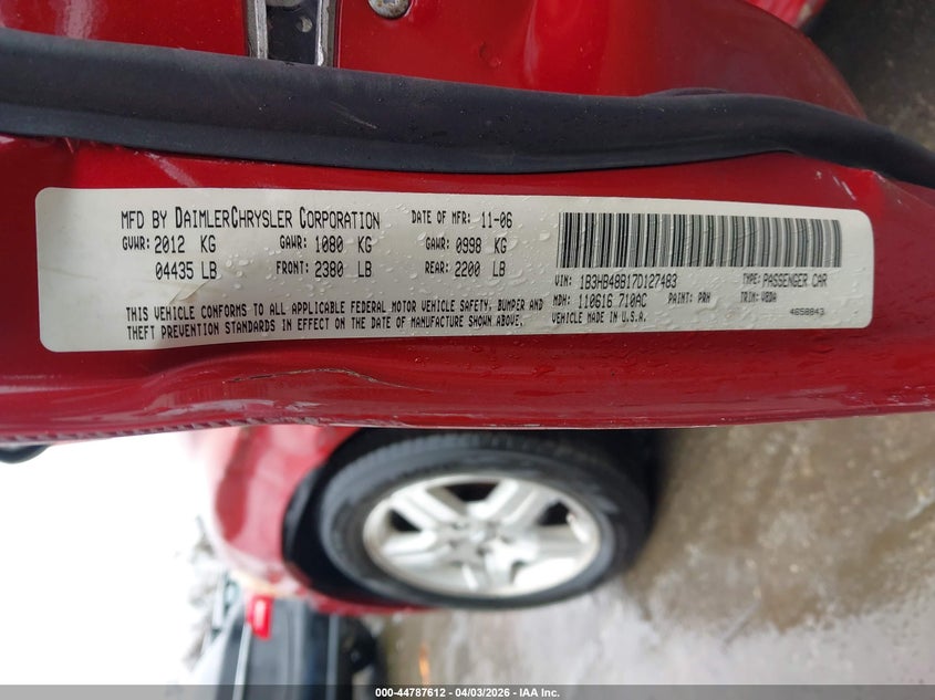 2007 Dodge Caliber Sxt VIN: 1B3HB48B17D127483 Lot: 44787612