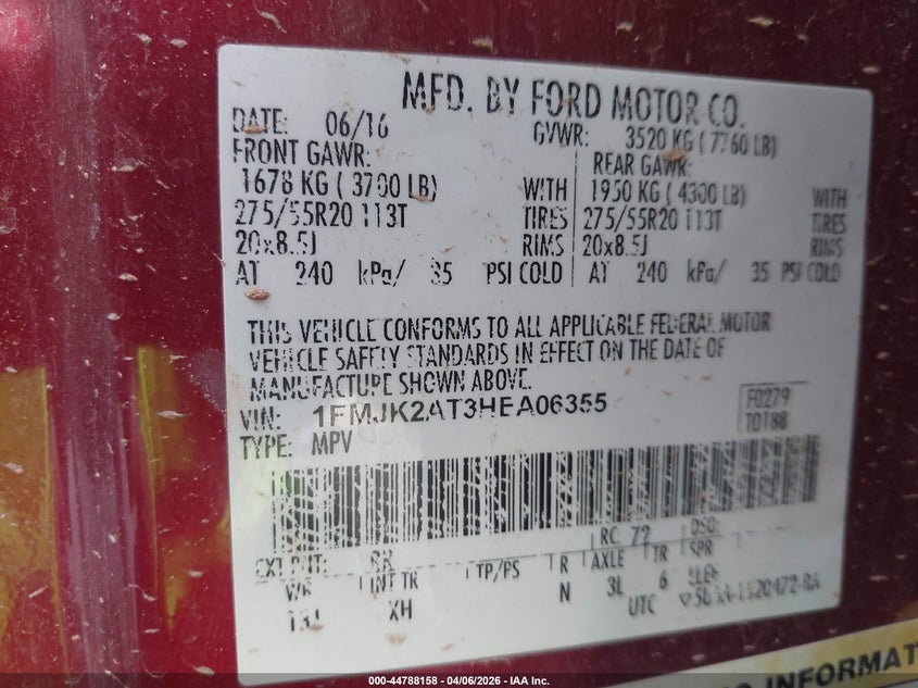 2017 Ford Expedition 3.5 El Limited red Lot 111044788158 Vin 1FMJK2AT3HEA06355