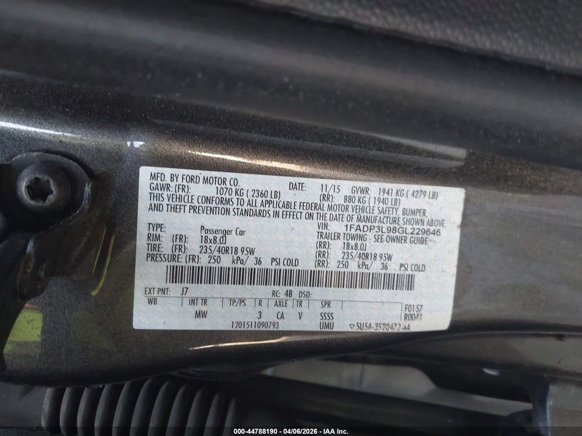 2016 Ford Focus St VIN: 1FADP3L98GL229646 Lot: 44788190