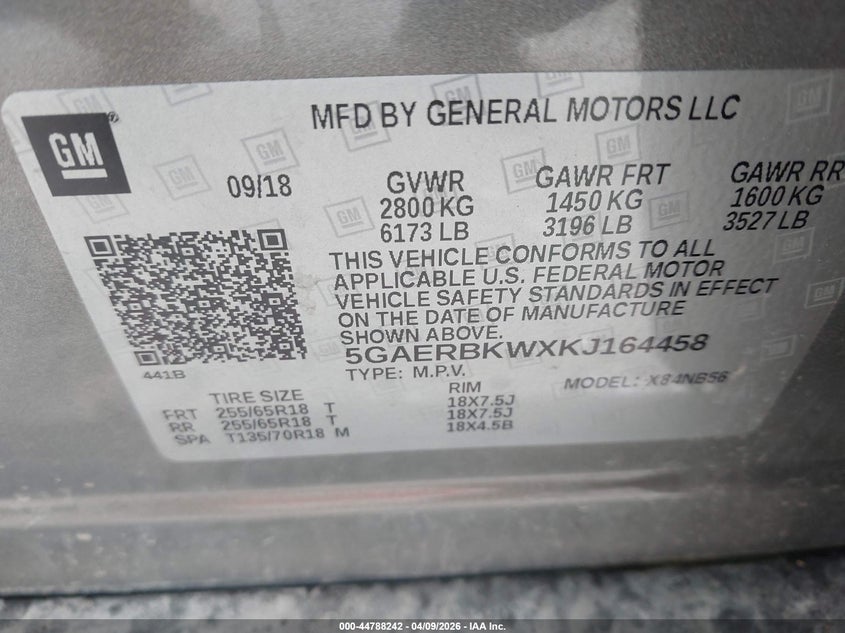 2019 Buick Enclave Fwd Essence VIN: 5GAERBKWXKJ164458 Lot: 44788242