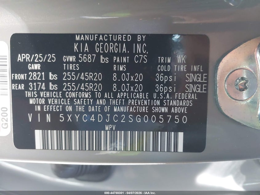 2025 Kia Ev6 Gt-Line VIN: 5XYC4DJC2SG005750 Lot: 44788301