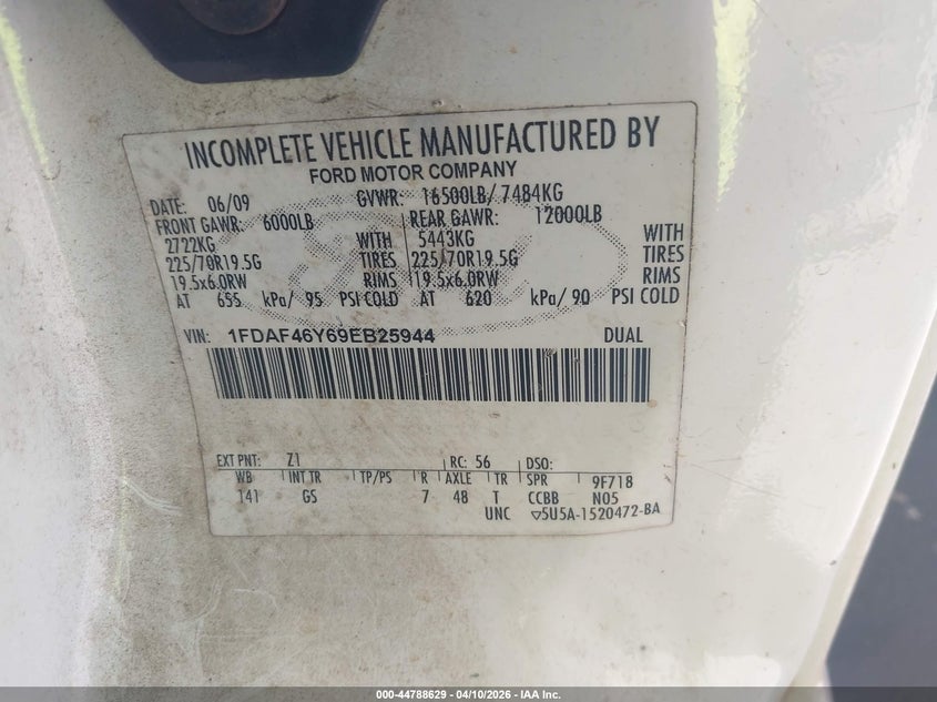 2009 Ford F-450 Chassis Xl/Xlt VIN: 1FDAF46Y69EB25944 Lot: 44788629