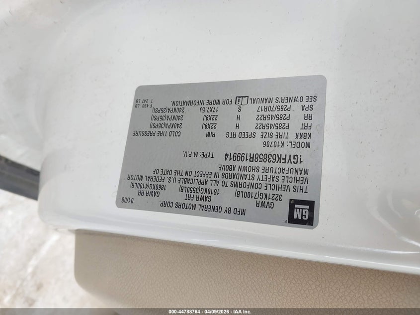 2008 Cadillac Escalade Standard VIN: 1GYFK63858R199914 Lot: 44788764