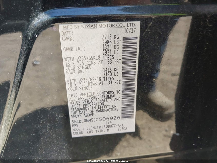 2018 Infiniti Qx60 VIN: 5N1DL0MM5JC506926 Lot: 44788904