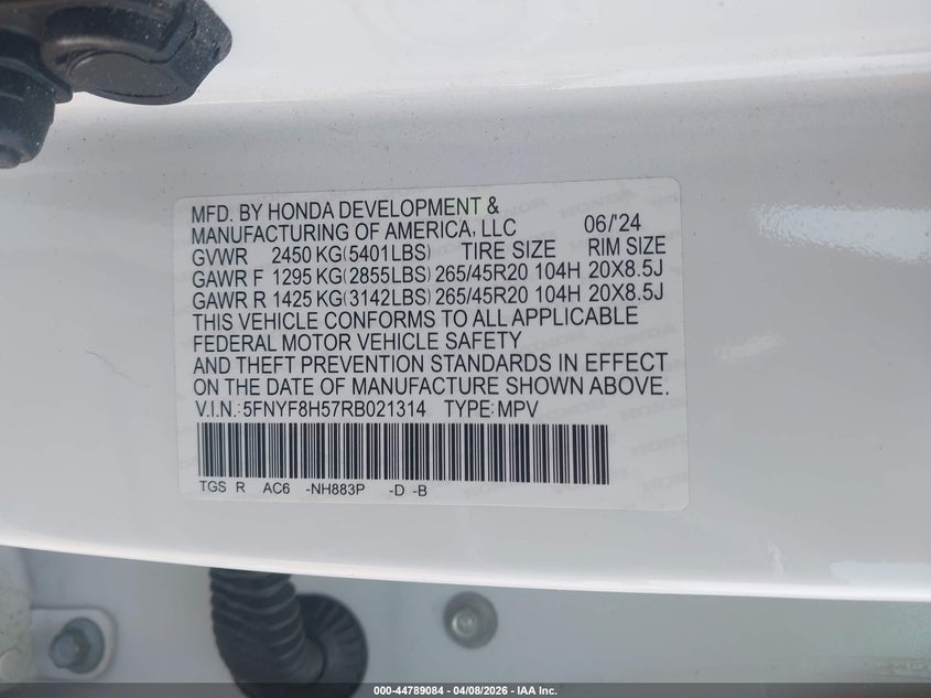 2024 Honda Passport Awd Ex-L VIN: 5FNYF8H57RB021314 Lot: 44789084