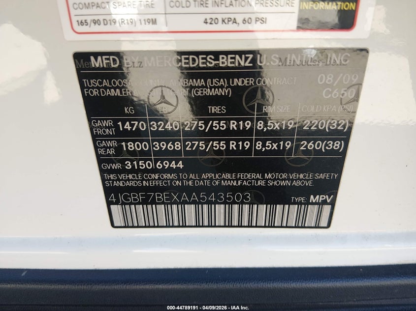 2010 Mercedes-Benz Gl 450 4Matic VIN: 4JGBF7BEXAA543503 Lot: 44789191