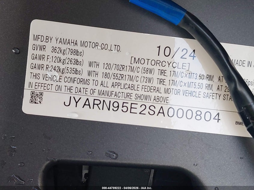 2025 Yamaha Mt09 Sp VIN: JYARN95E2SA000804 Lot: 44789222
