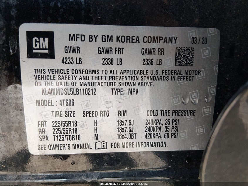 2020 Buick Encore Gx Fwd Select VIN: KL4MMDSL5LB110212 Lot: 44789473