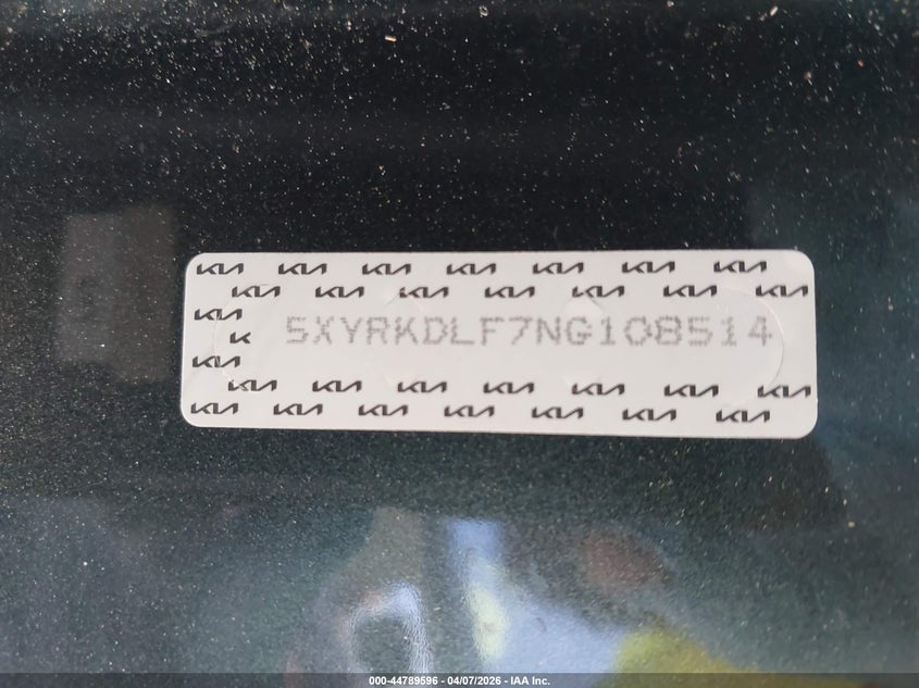 2022 Kia Sorento X-Line Sx Prestige VIN: 5XYRKDLF7NG108514 Lot: 44789596