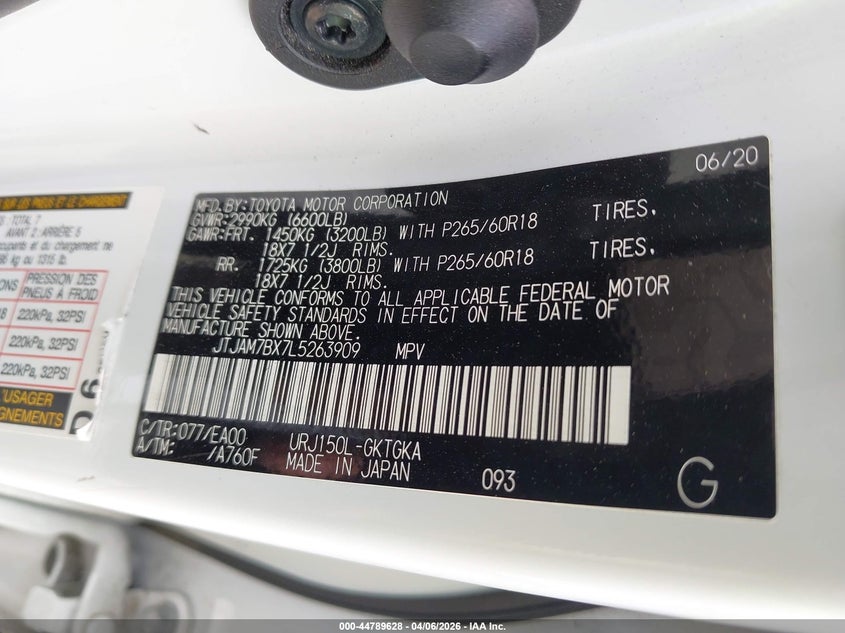 2020 Lexus Gx 460 Premium VIN: JTJAM7BX7L5263909 Lot: 44789628