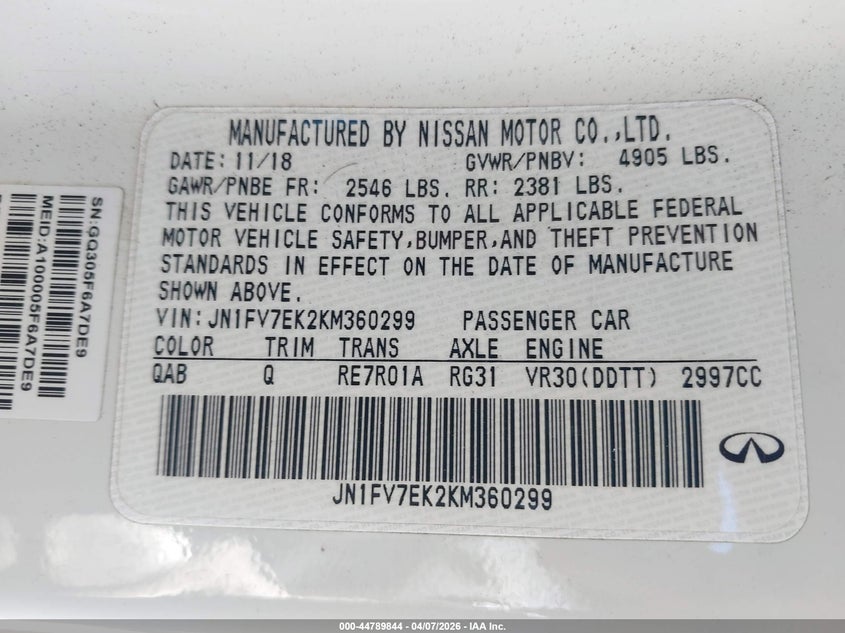 2019 Infiniti Q60 3.0T Red Sport 400 VIN: JN1FV7EK2KM360299 Lot: 44789844