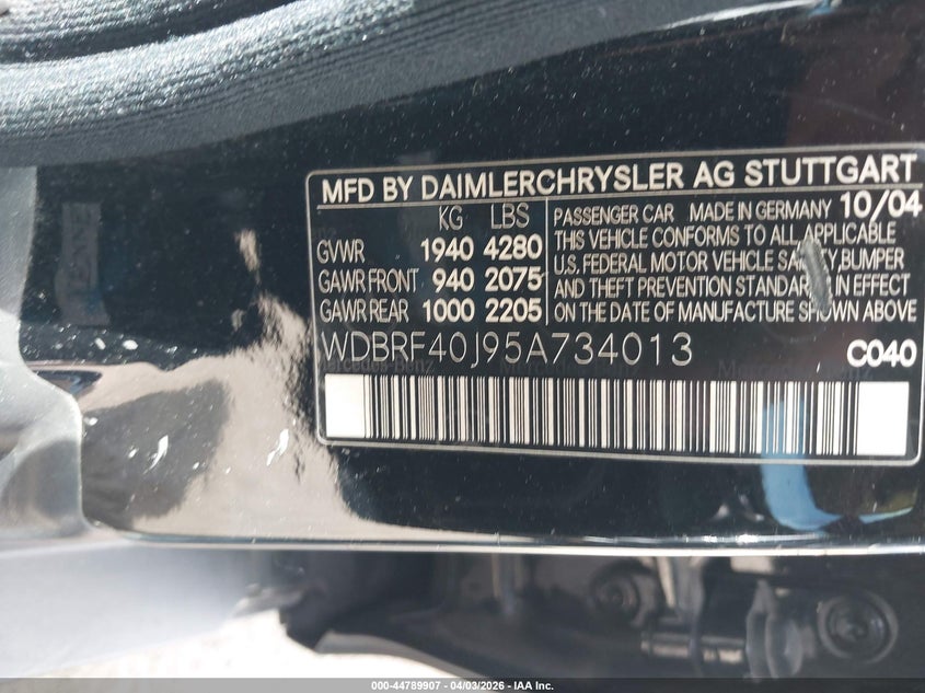 2005 Mercedes-Benz C 230 Kompressor Sport VIN: WDBRF40J95A734013 Lot: 44789907