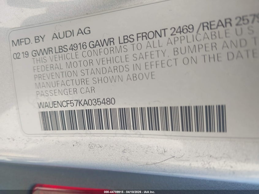 2019 Audi A5 45 Premium VIN: WAUENCF57KA035480 Lot: 44789915
