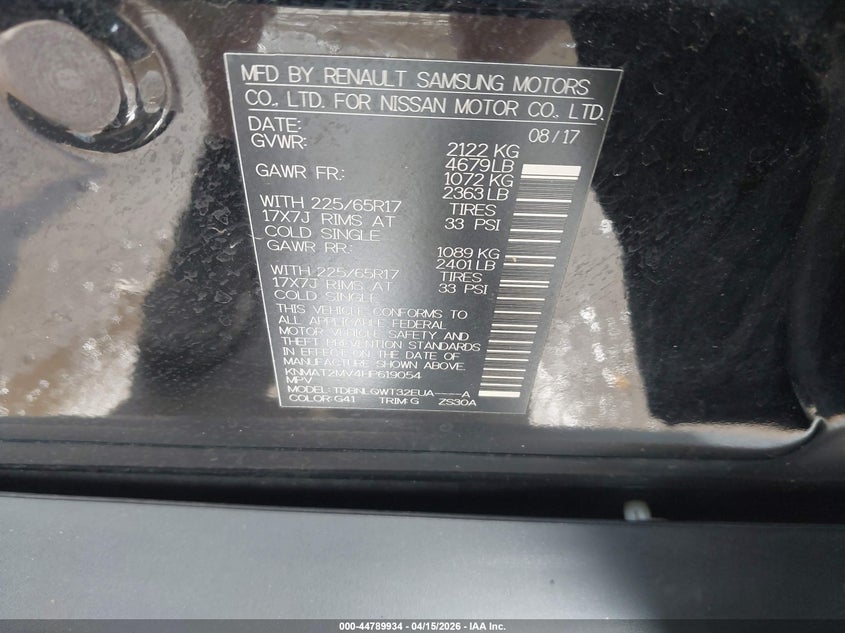 2017 Nissan Rogue Sv VIN: KNMAT2MV4HP619054 Lot: 44789934