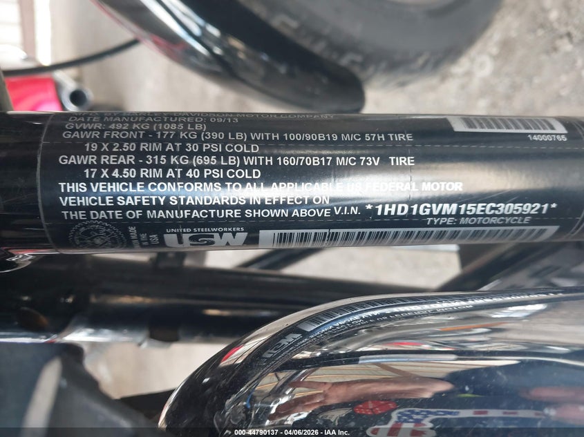 2014 Harley-Davidson Fxdc Dyna Super Glide Custom VIN: 1HD1GVM15EC305921 Lot: 44790137