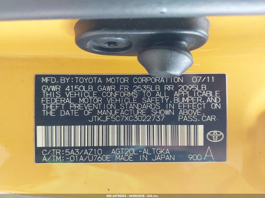 JTKJF5C7XC3022737 2012 Scion Tc 2.5 Tc Release Series 7.0 yellow