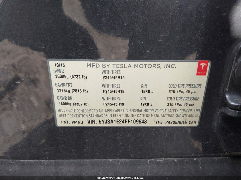 5YJSA1E24FF109643 Tesla Model S 70d/85d/p85d
