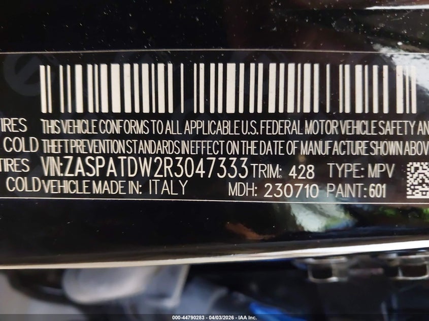 2024 Alfa Romeo Tonale Veloce Eawd VIN: ZASPATDW2R3047333 Lot: 44790283