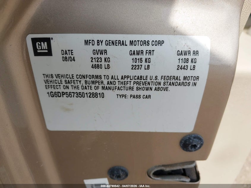 2005 Cadillac Cts Standard VIN: 1G6DP567350128810 Lot: 44790542