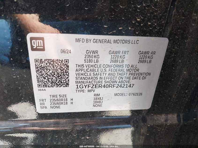 2024 Cadillac Xt4 Fwd Sport VIN: 1GYFZER40RF242147 Lot: 44790589