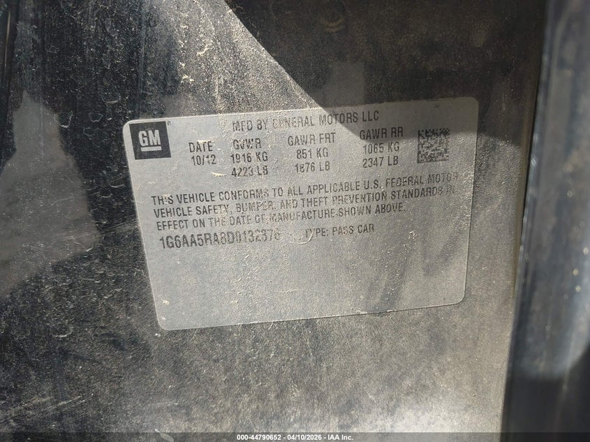 2013 Cadillac Ats Standard VIN: 1G6AA5RA8D0132376 Lot: 44790652