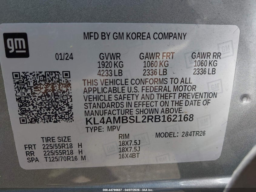 2024 Buick Encore Gx Preferred Fwd VIN: KL4AMBSL2RB162168 Lot: 44790687