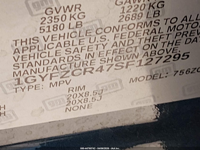 2025 Cadillac Xt4 Fwd Premium Luxury VIN: 1GYFZCR47SF127295 Lot: 44790742