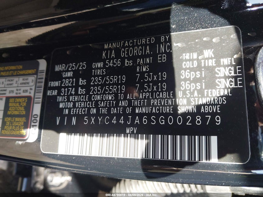 2025 Kia Ev6 Gt-Line VIN: 5XYC44JA6SG002879 Lot: 44790819
