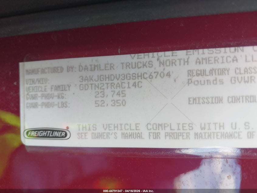 2016 FREIGHTLINER CASCADIA 113 auction photo 8