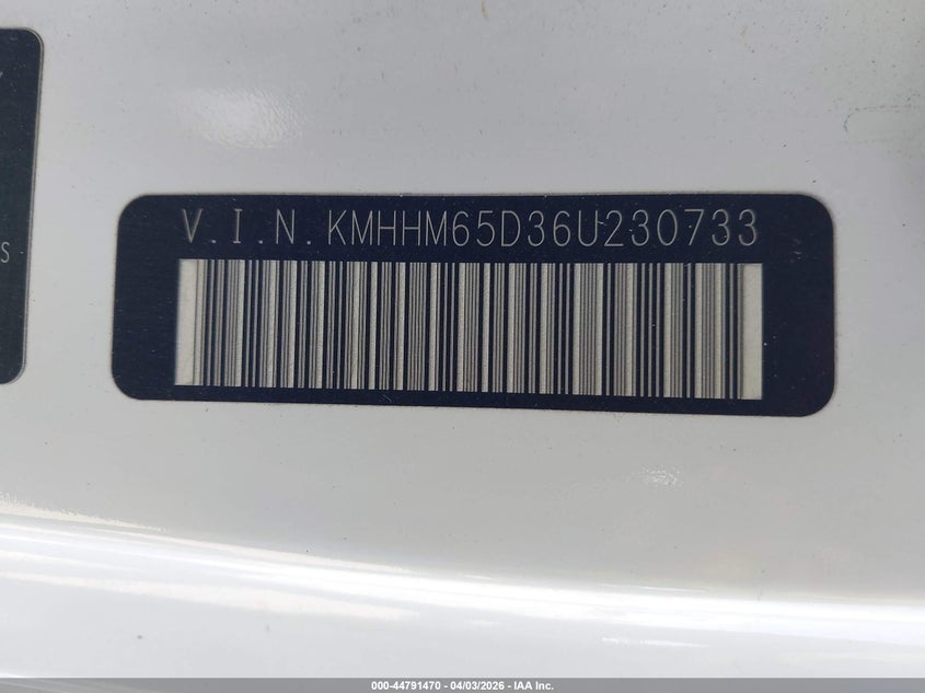 2006 Hyundai Tiburon Gs VIN: KMHHM65D36U230733 Lot: 44791470