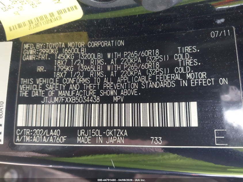 2011 Lexus Gx 460 Premium VIN: JTJJM7FXXB5034438 Lot: 44791480