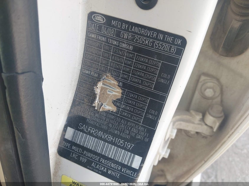 2008 Land Rover Lr2 Hse VIN: SALFR24NX8H105197 Lot: 44791665
