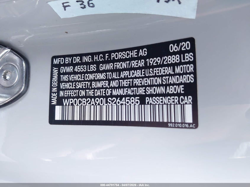 2020 Porsche 911 Carrera S Cabriolet VIN: WP0CB2A90LS264585 Lot: 44791754