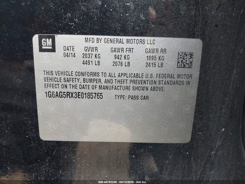 2014 Cadillac Ats Standard VIN: 1G6AG5RX3E0185765 Lot: 44792248