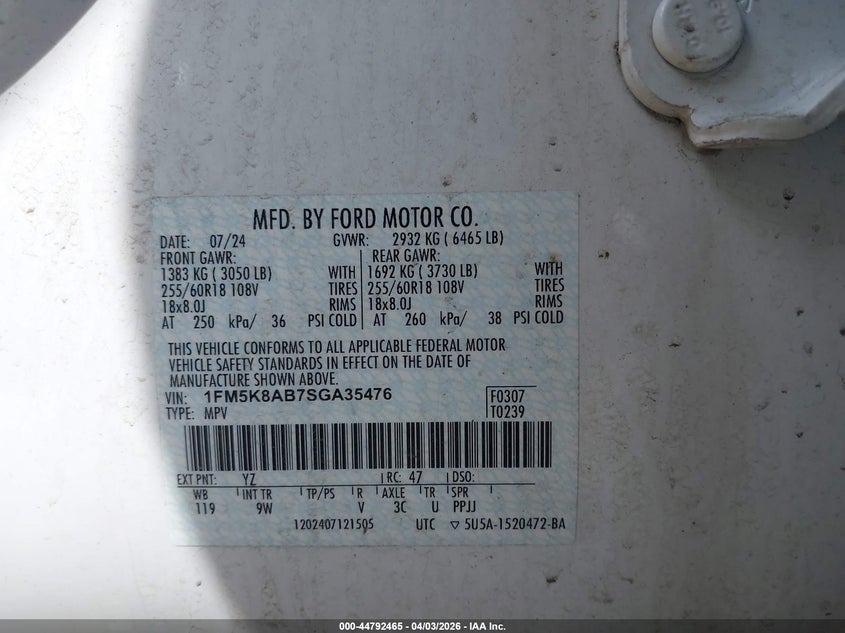 VIN 1FM5K8AB7SGA35476 2025 FORD POLICE INTERCEPTOR UTILITY