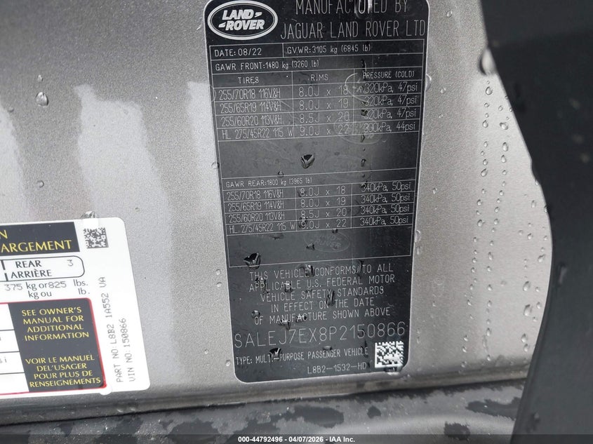 2023 Land Rover Defender 110 S VIN: SALEJ7EX8P2150866 Lot: 44792496