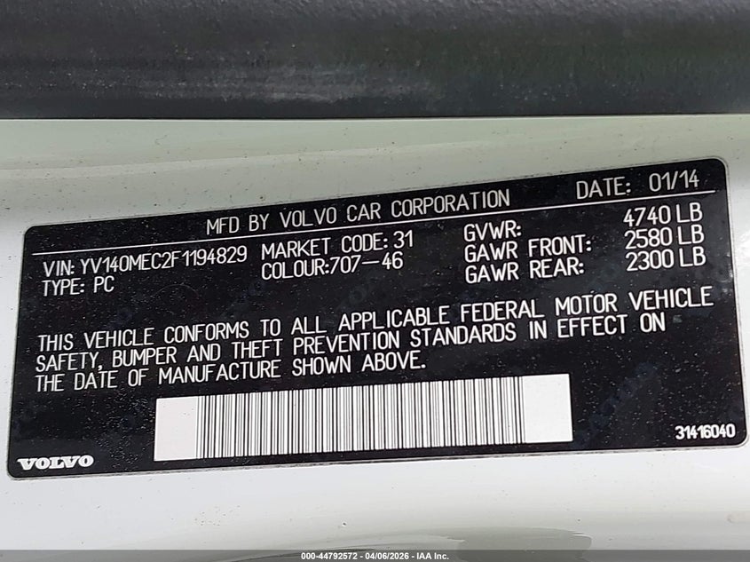 2015 Volvo V60 T5 Premier Plus VIN: YV140MEC2F1194829 Lot: 44792572