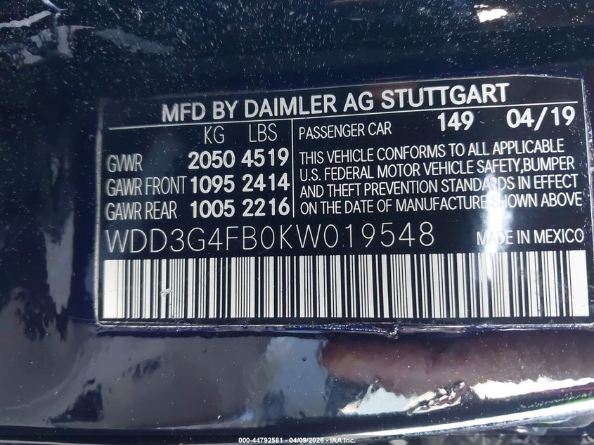 2019 Mercedes-Benz A 220 4Matic VIN: WDD3G4FB0KW019548 Lot: 44792581
