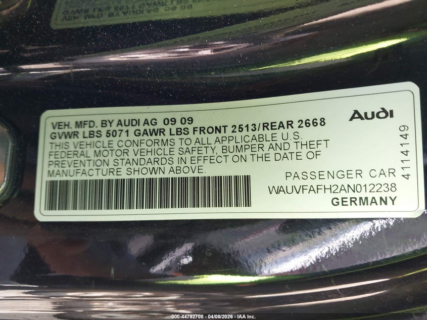 2010 Audi A5 2.0T Premium VIN: WAUVFAFH2AN012238 Lot: 44792708