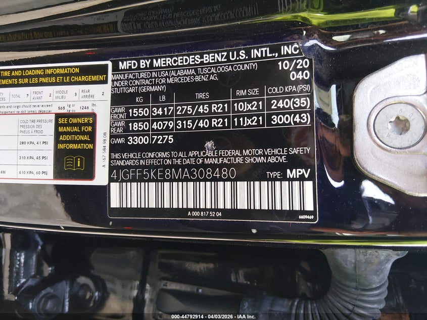 2021 Mercedes-Benz Gls 450 4Matic VIN: 4JGFF5KE8MA308480 Lot: 44792914