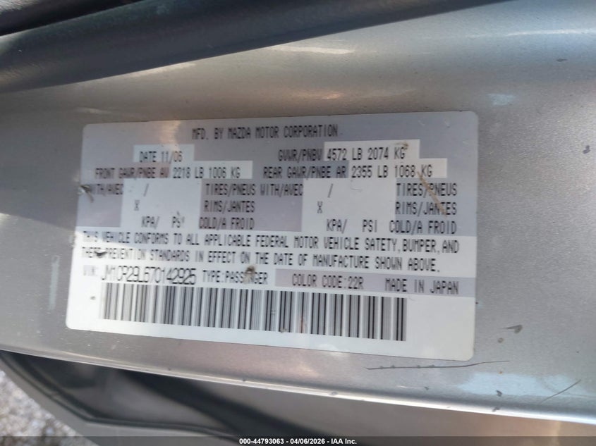 2007 Mazda Mazda5 Sport VIN: JM1CR29L670142925 Lot: 44793063