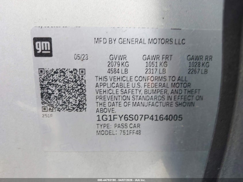 2023 Chevrolet Bolt Euv Fwd Lt VIN: 1G1FY6S07P4164005 Lot: 44793198