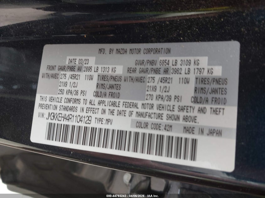 2024 Mazda Cx-90 Phev Premium Plus VIN: JM3KKEHA4R1104129 Lot: 44793243