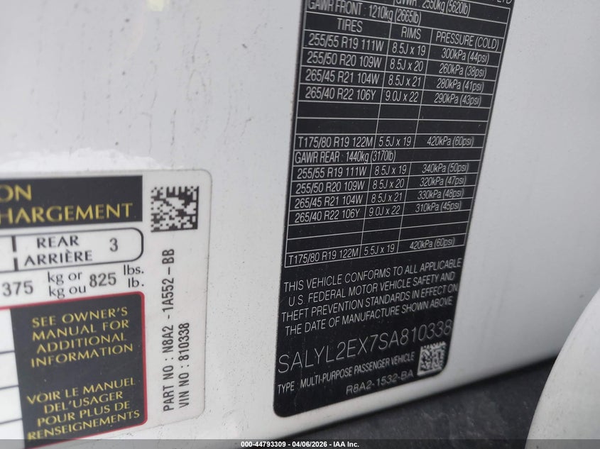 2025 Land Rover Range Rover Velar P250 Dynamic Se VIN: SALYL2EX7SA810338 Lot: 44793309