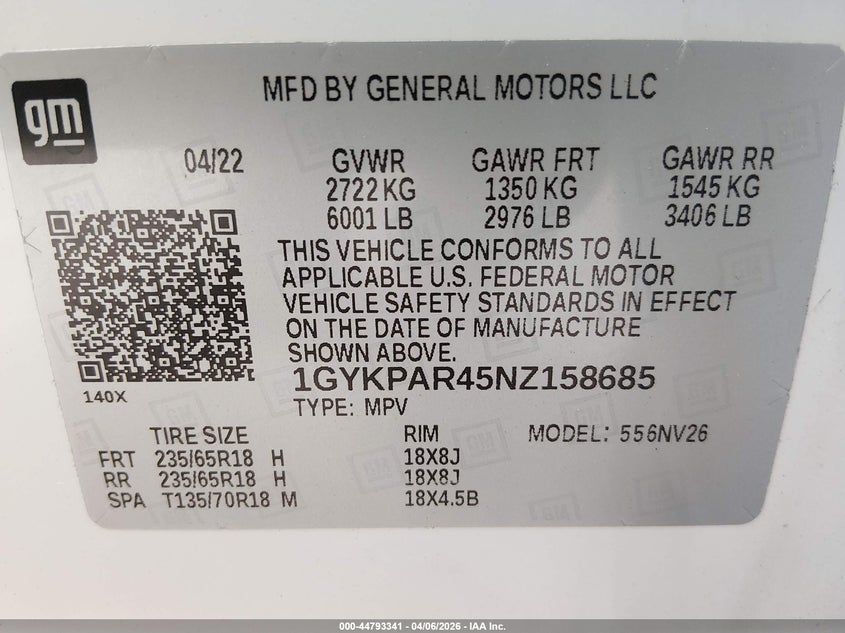 2022 Cadillac Xt6 Fwd Luxury VIN: 1GYKPAR45NZ158685 Lot: 44793341