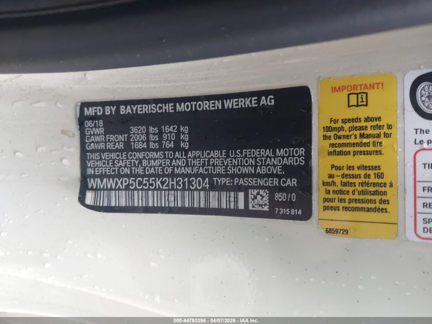 2019 Mini Hardtop Oxford Edition VIN: WMWXP5C55K2H31304 Lot: 44793396