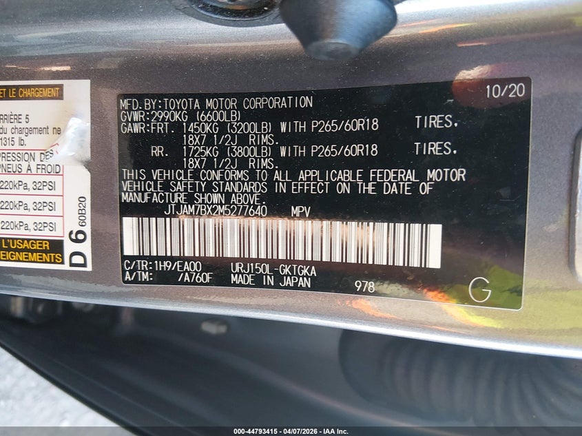 2021 Lexus Gx 460 Premium VIN: JTJAM7BX2M5277640 Lot: 44793415