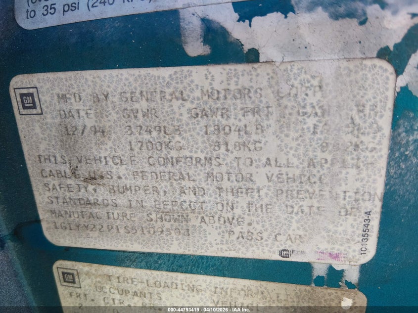 1995 Chevrolet Corvette VIN: 1G1YY22P1S5109308 Lot: 44793419