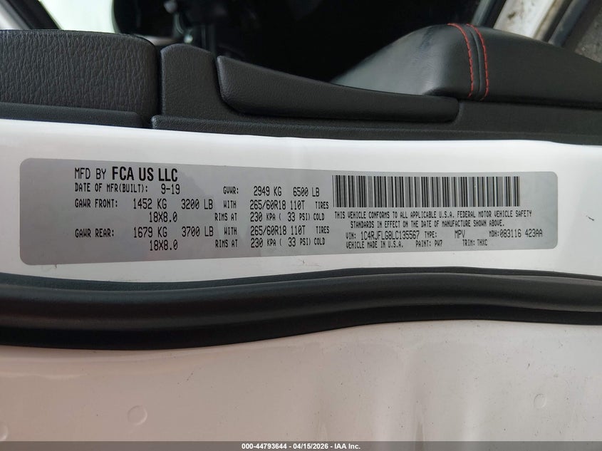 2020 Jeep Grand Cherokee Trailhawk 4X4 VIN: 1C4RJFLG8LC135567 Lot: 44793644