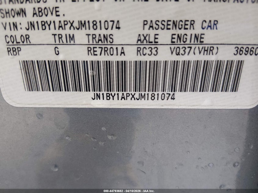 2018 Infiniti Q70 3.7 Luxe VIN: JN1BY1APXJM181074 Lot: 44793682